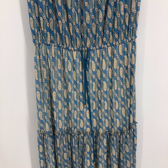 Juicy Couture Blue Beige multicolor Tiered Chiffon Paisley Maxi Dress size L - Picture 6 of 14